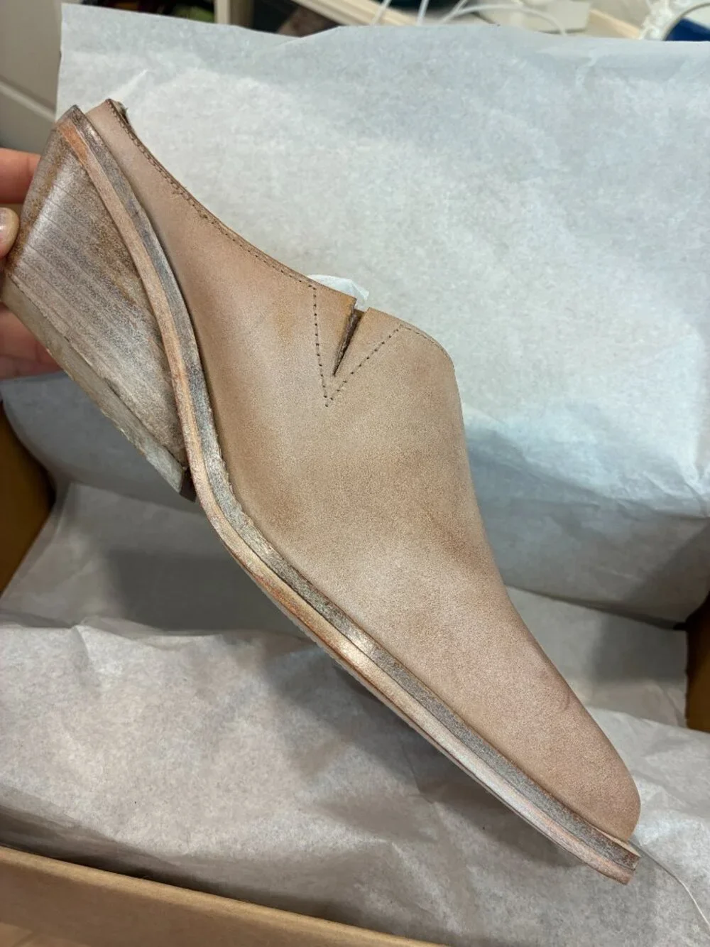 Free People Tan Leather Wedge Mule Clogs Slip On 7.5M NWT 37.5 EU - Picture 4 of 11